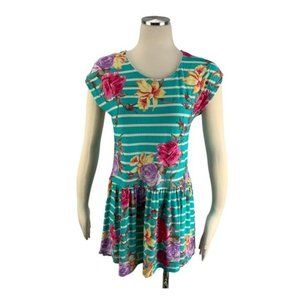 Discount Divas Small Tunic Top Floral Striped Long Short Sleeve Boutique